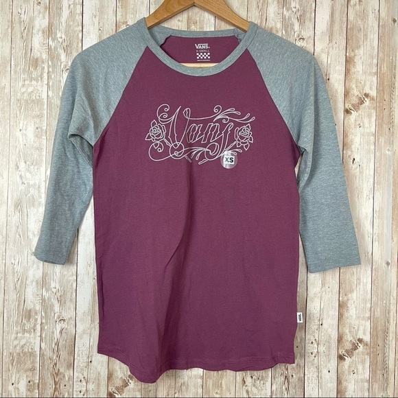 Vans Scripted Rose Baseball Tee Sz XS - Picture 1 of 8